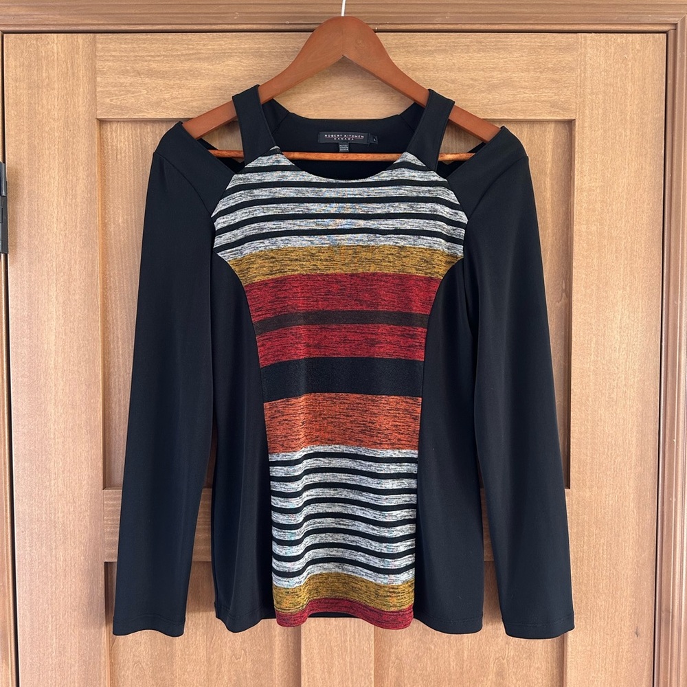 Robert Kitchen Canada Long Sleeve Split Shoulder Striped Blouse size Large